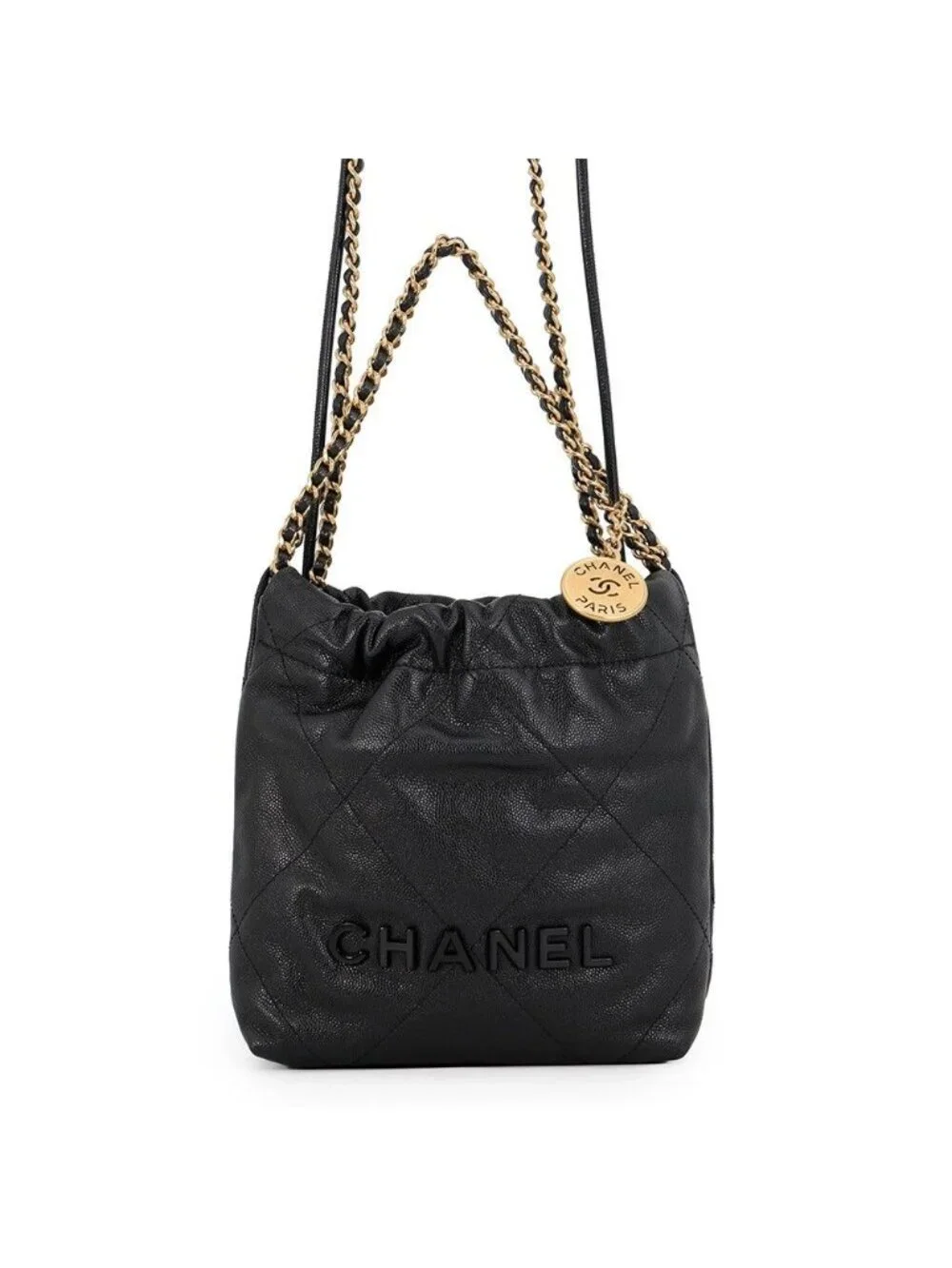 Chanel Handbag 22 Mini CC Logo Caviar Leather 2-Way Shoulder Black